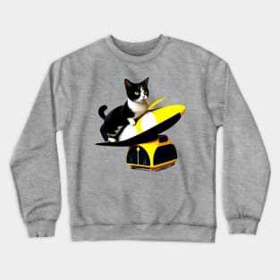 Black baby cat with white astronaut Crewneck Sweatshirt